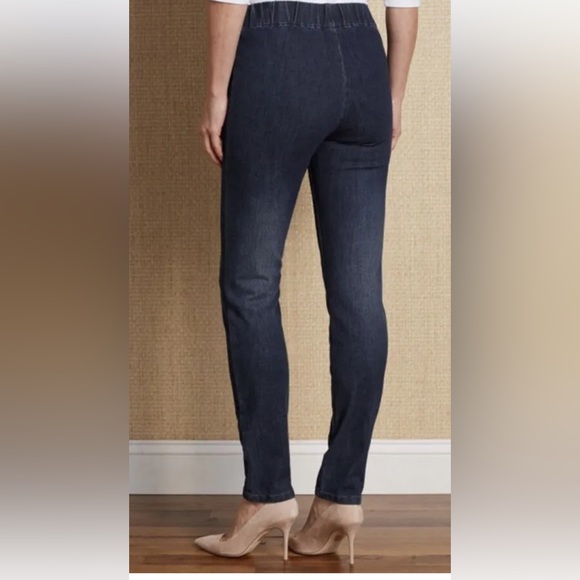 Soft Surroundings Black Denim Elastic Waist Pull-On Skinny Jeans Size M Stretch - Picture 2 of 10